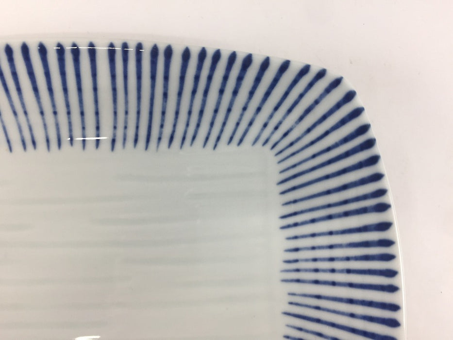 【SALE】太鼓長皿　(藍トクサ)　22cm　波佐見焼【訳あり】