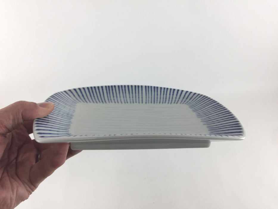 【SALE】太鼓長皿　(藍トクサ)　22cm　波佐見焼【訳あり】