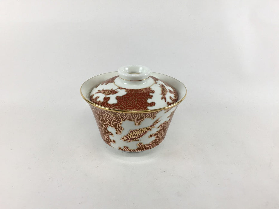 錦朱巻金彩魚紋ユリ蓋物(小)　9cm　有田焼　(j.R)