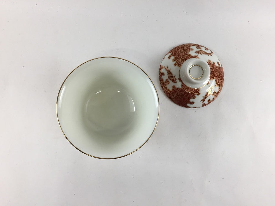 錦朱巻金彩魚紋ユリ蓋物(小)　9cm　有田焼　(j.R)