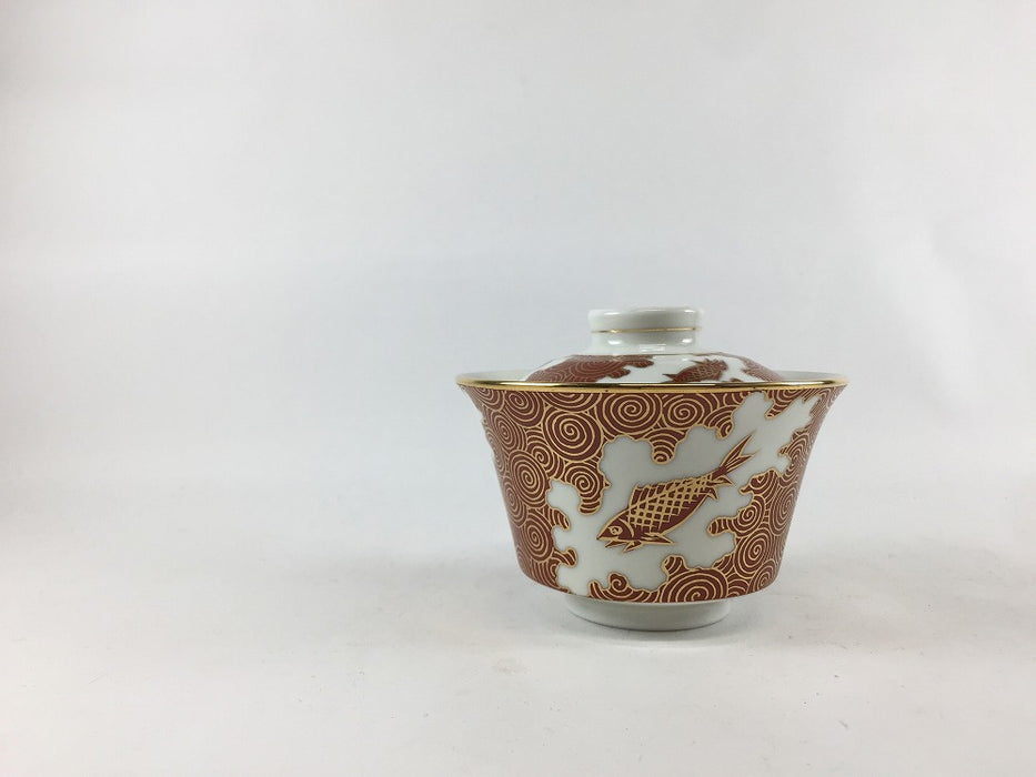 錦朱巻金彩魚紋ユリ蓋物(小)　9cm　有田焼　(j.R)