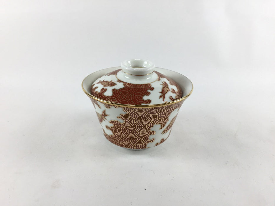 錦朱巻金彩魚紋ユリ蓋物(小)　9cm　有田焼　(j.R)