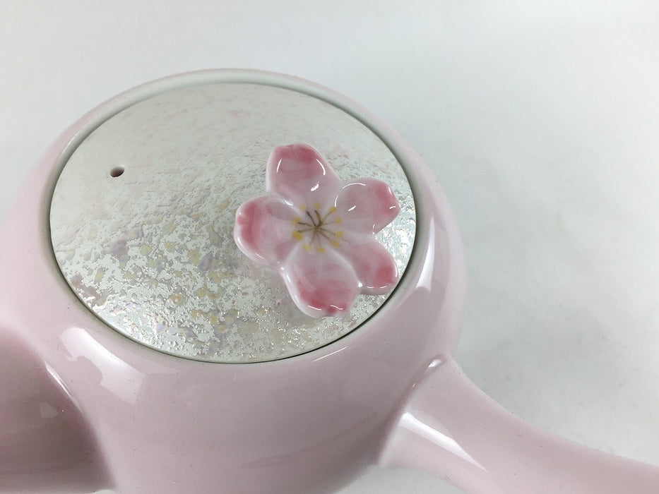 350cc桜ツマミ丸急須　薄虹彩桜　7.5cm　有田焼