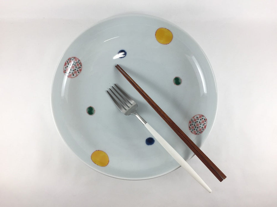 【SALE】245アール皿(色丸紋)　25cm　波佐見焼【訳あり】