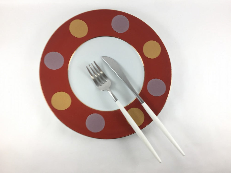 【SALE】245プレート(赤.日月文)　25cm　波佐見焼【訳あり】