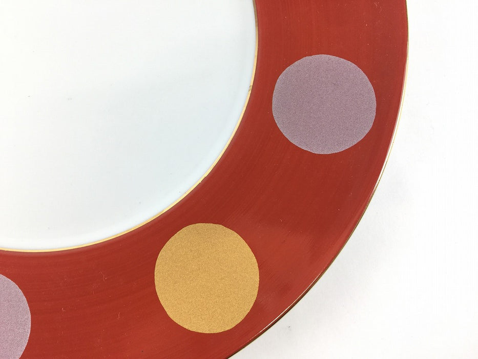 【SALE】245プレート(赤.日月文)　25cm　波佐見焼【訳あり】