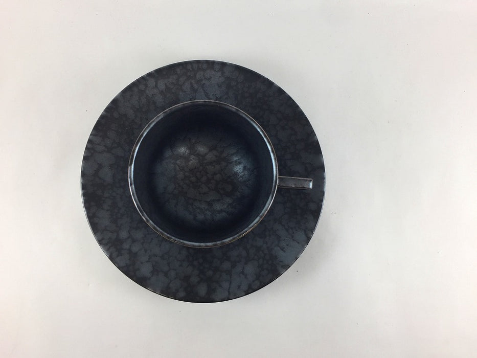 8.0cmコーヒーカップ＆ソーサー　黒サビ絞りマット　210cc　有田焼(j.R)