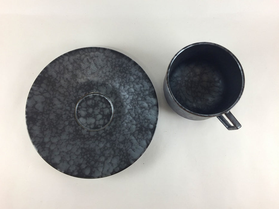 8.0cmコーヒーカップ＆ソーサー　黒サビ絞りマット　210cc　有田焼(j.R)