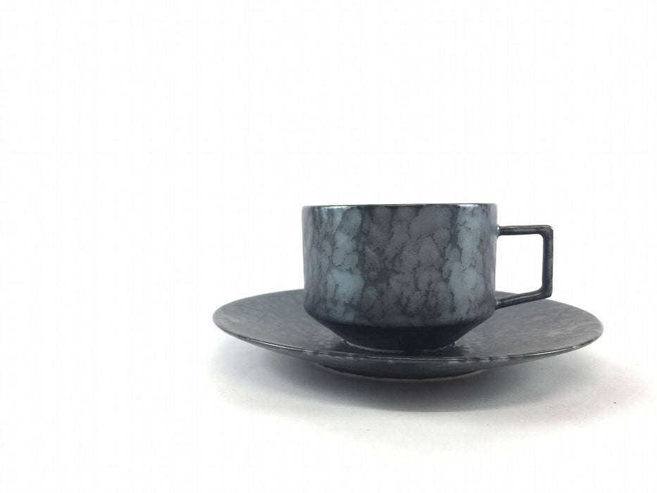 8.0cmコーヒーカップ＆ソーサー　黒サビ絞りマット　210cc　有田焼(j.R)