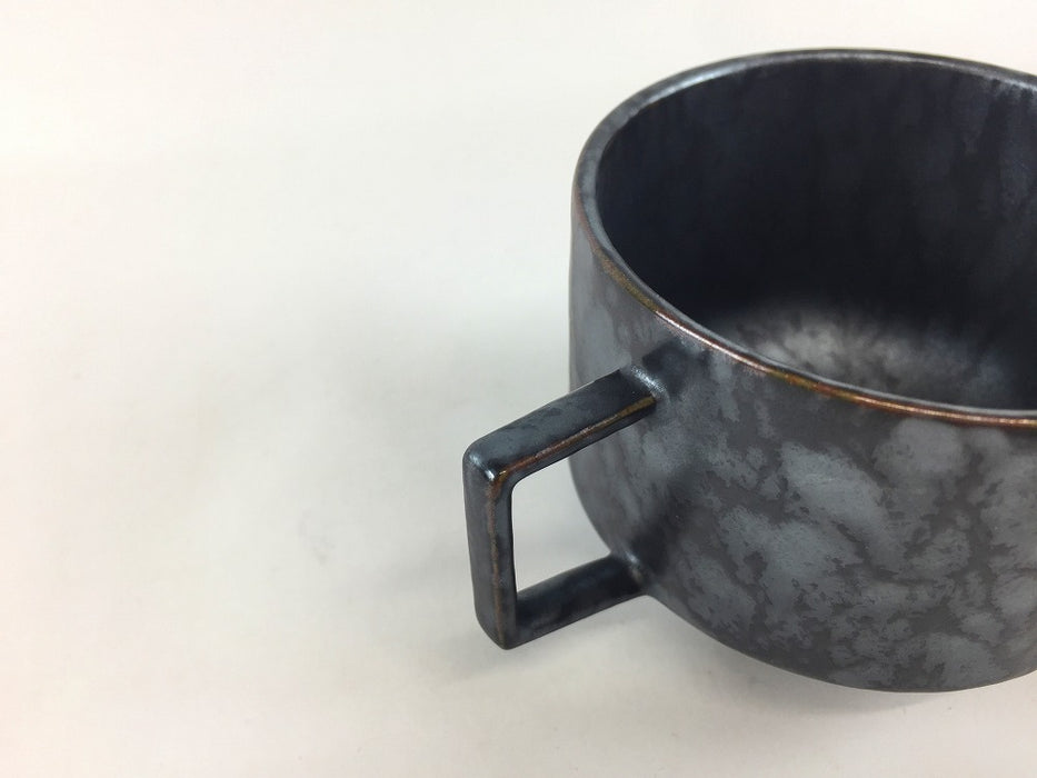 8.0cmコーヒーカップ＆ソーサー　黒サビ絞りマット　210cc　有田焼(j.R)