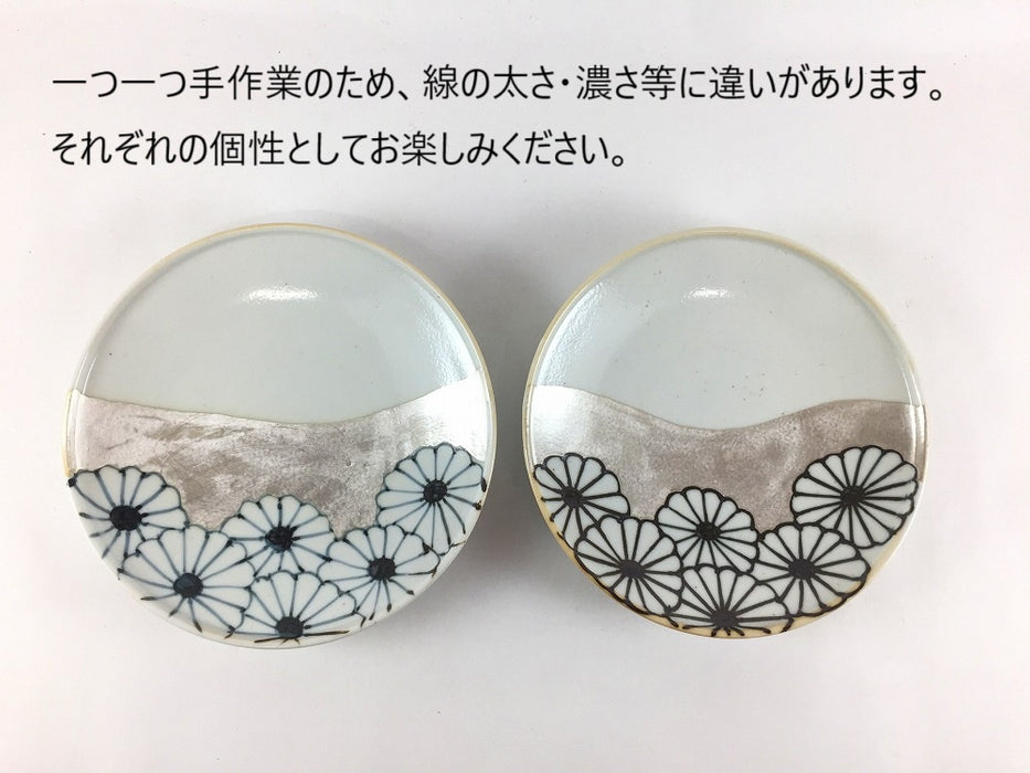 銀彩4寸皿　網絵/菊文/雷文/山絵/波千鳥/荒波　12cm　伊万里焼(j.R)