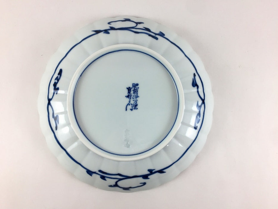 染付菊割草　6寸皿　18cm　伊万里焼(j.R)