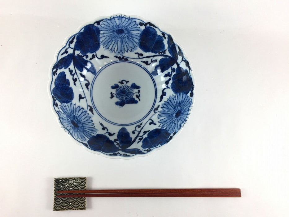 染付菊割草　5寸ボール　16cm　伊万里焼(j.R)
