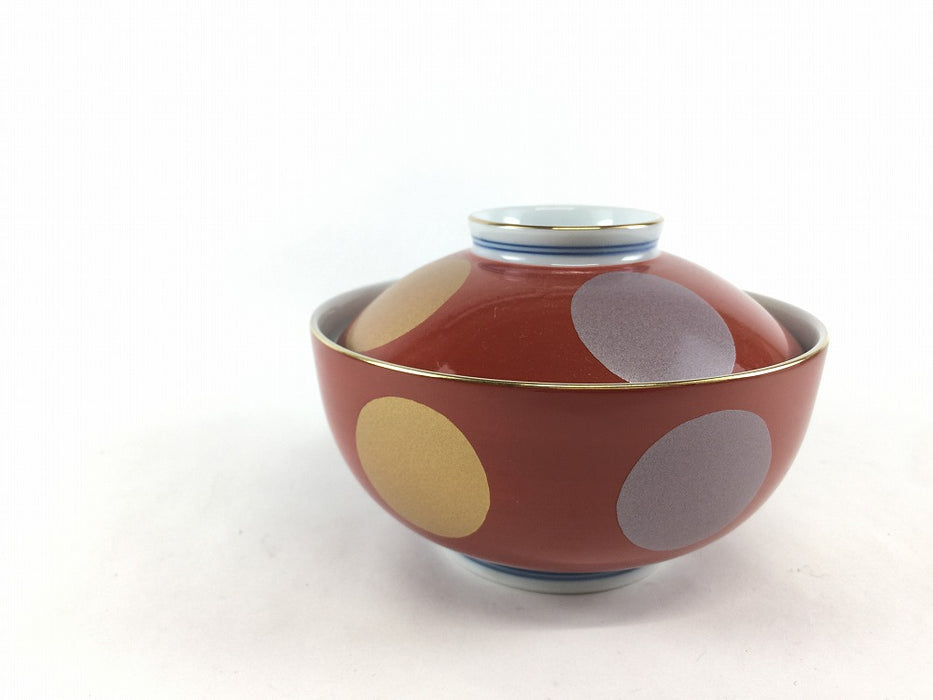 【SALE】12cm蓋物(300cc)赤日月文　波佐見焼【訳あり】