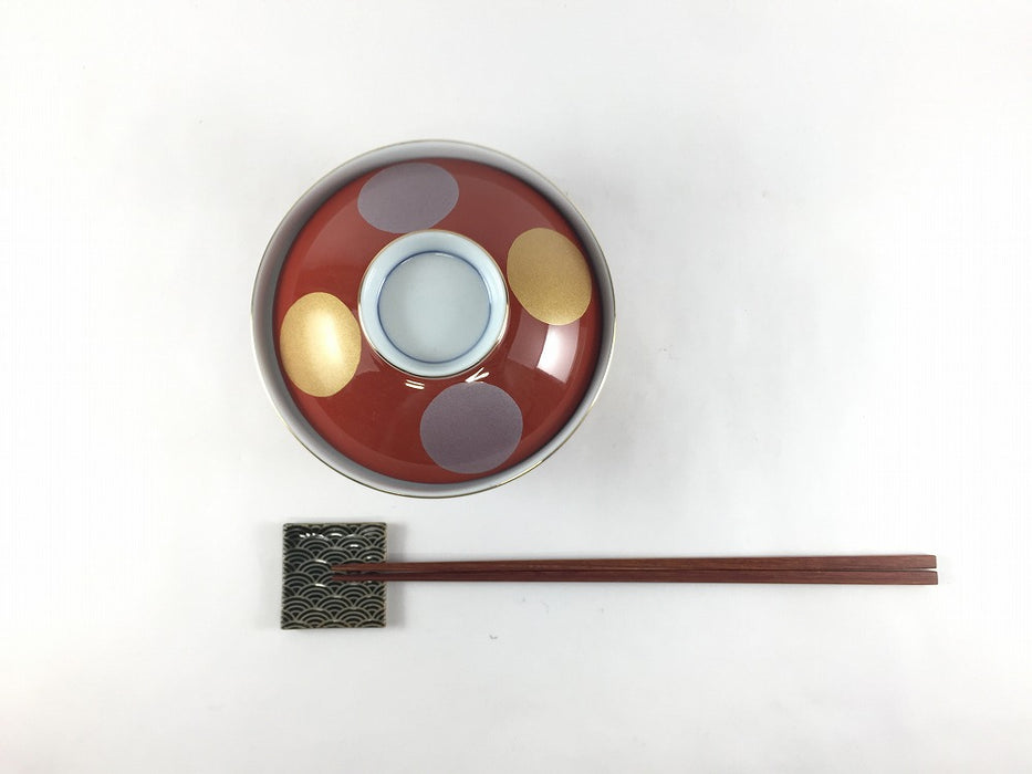 【SALE】12cm蓋物(300cc)赤日月文　波佐見焼【訳あり】