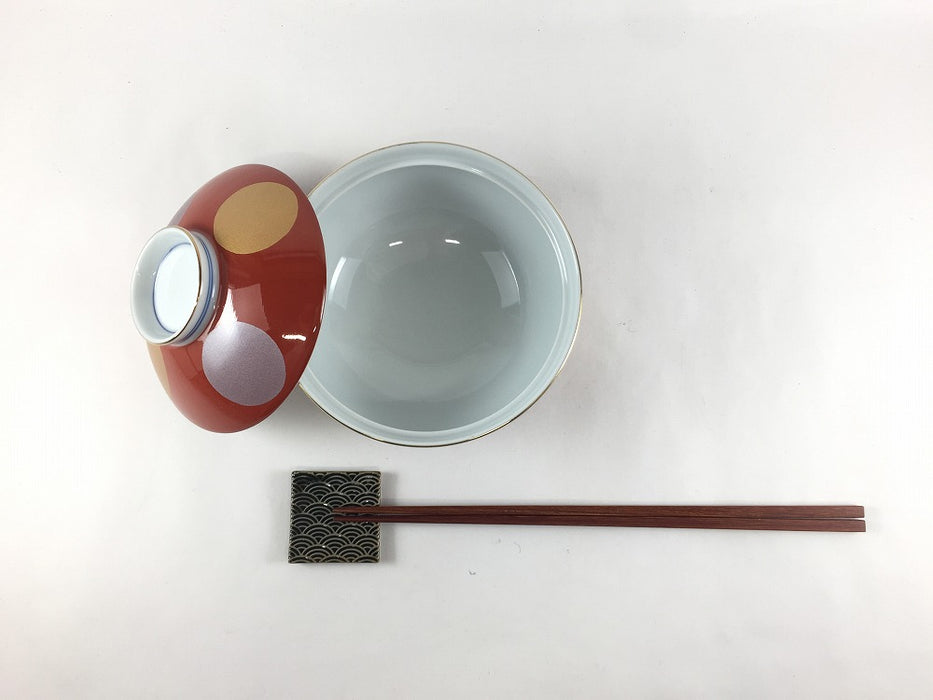 【SALE】12cm蓋物(300cc)赤日月文　波佐見焼【訳あり】