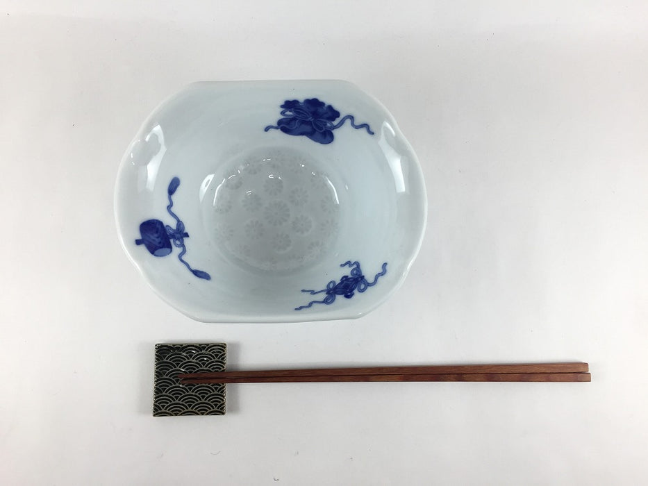 【SALE】三島楕円小鉢(染宝尽し)　16cm　波佐見焼【訳あり】