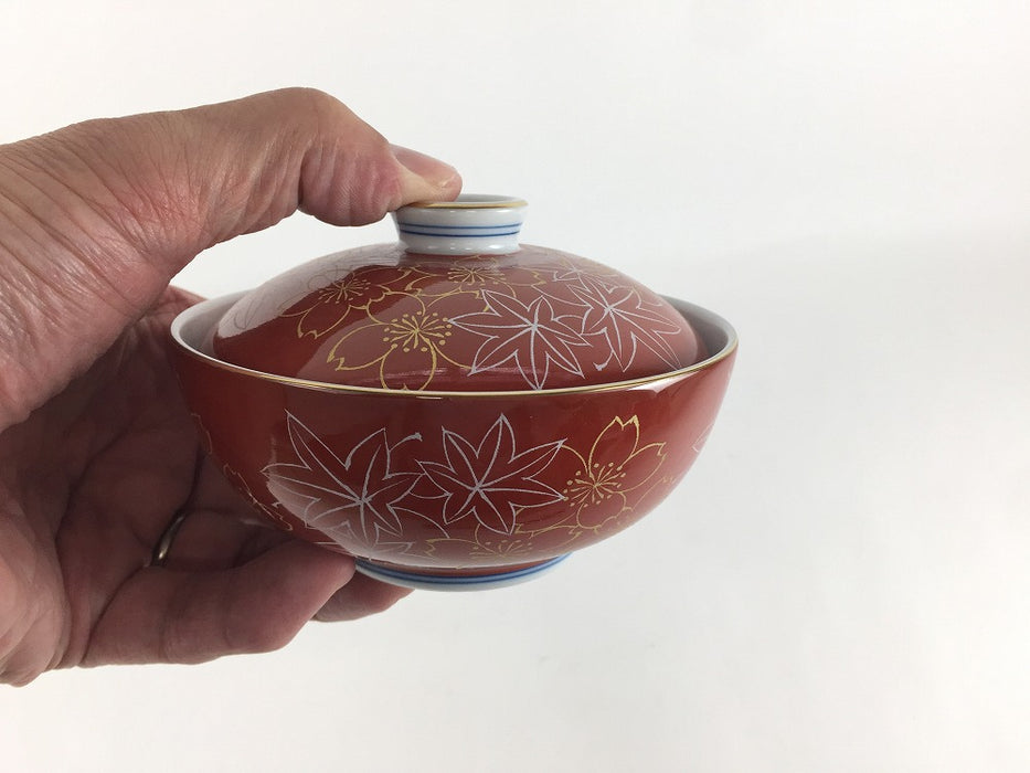 【SALE】11cm平蓋物(180cc)　赤金銀春秋　波佐見焼【訳あり】