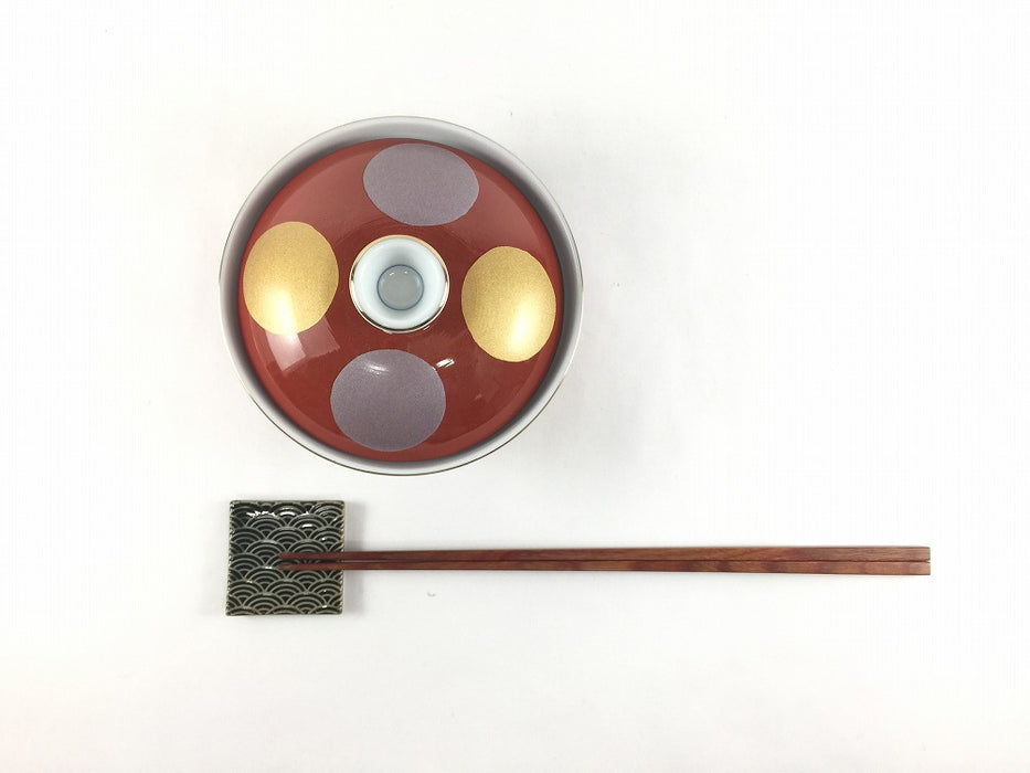 【SALE】11cm平蓋物(180cc)　赤日月文　波佐見焼【訳あり】