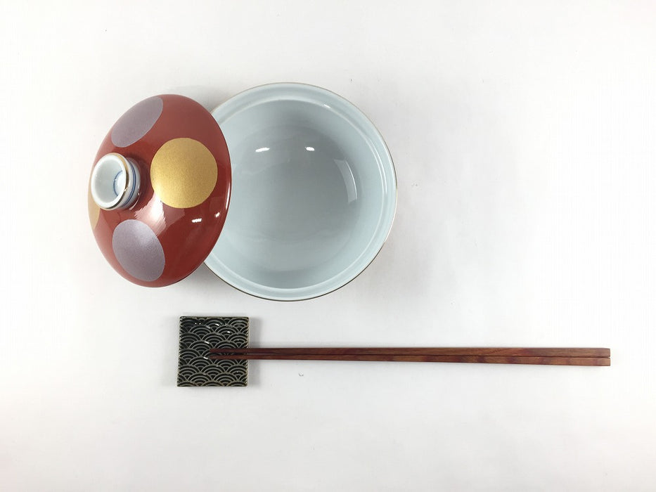 【SALE】11cm平蓋物(180cc)　赤日月文　波佐見焼【訳あり】