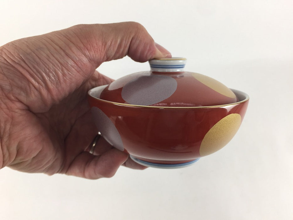 【SALE】11cm平蓋物(180cc)　赤日月文　波佐見焼【訳あり】