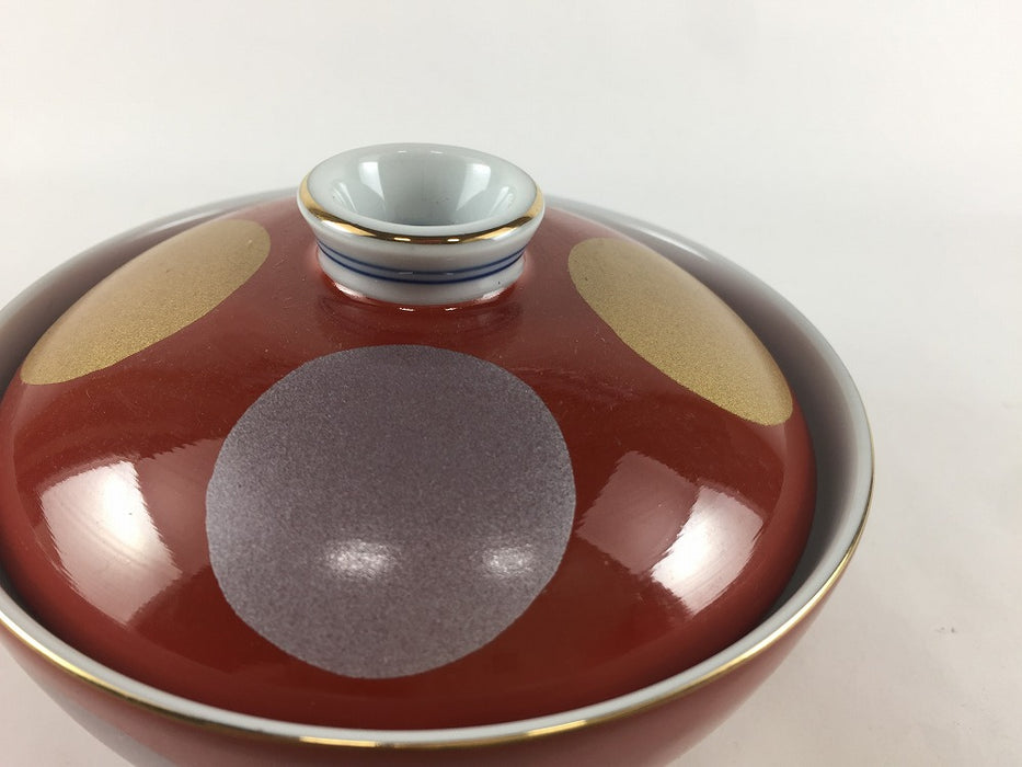 【SALE】11cm平蓋物(180cc)　赤日月文　波佐見焼【訳あり】