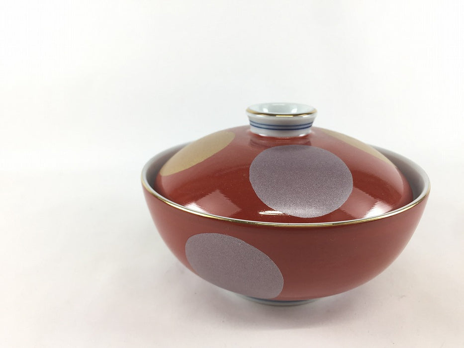 【SALE】11cm平蓋物(180cc)　赤日月文　波佐見焼【訳あり】