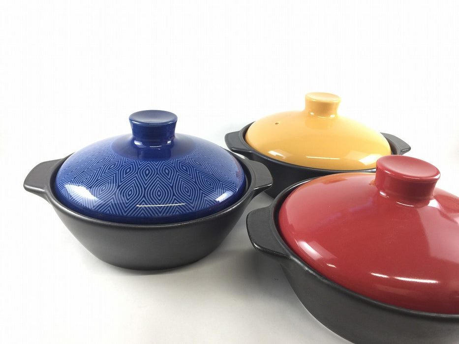 【SALE】おひとり鍋(500cc)　(黄/藍文様/赤)　18cm　波佐見焼【訳あり】