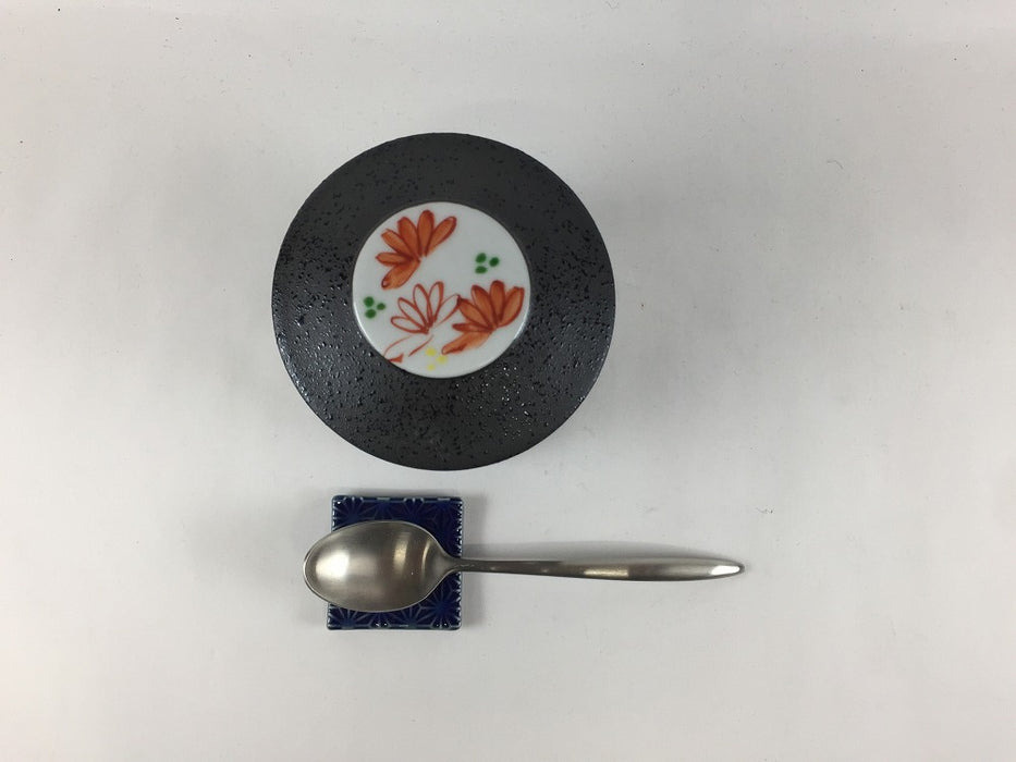 【SALE】黒吹赤菊　うす型むし碗　8cm　三川内焼【訳あり】