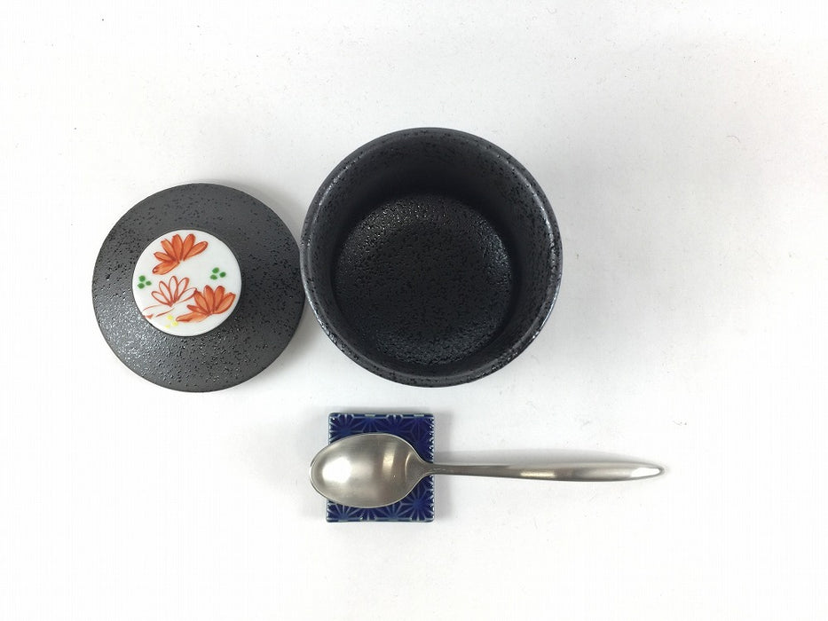 【SALE】黒吹赤菊　うす型むし碗　8cm　三川内焼【訳あり】