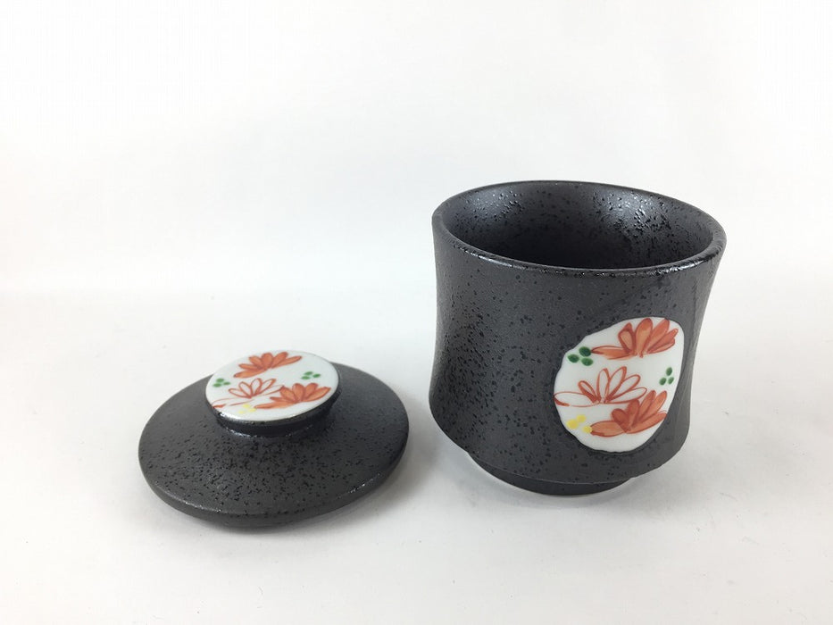 【SALE】黒吹赤菊　うす型むし碗　8cm　三川内焼【訳あり】