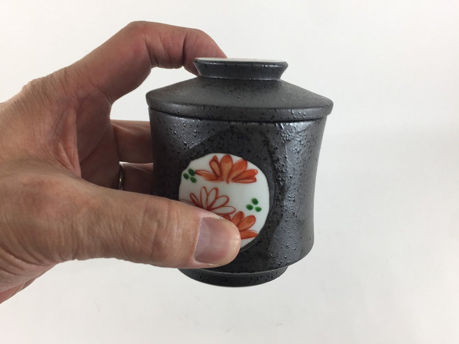 【SALE】黒吹赤菊　うす型むし碗　8cm　三川内焼【訳あり】