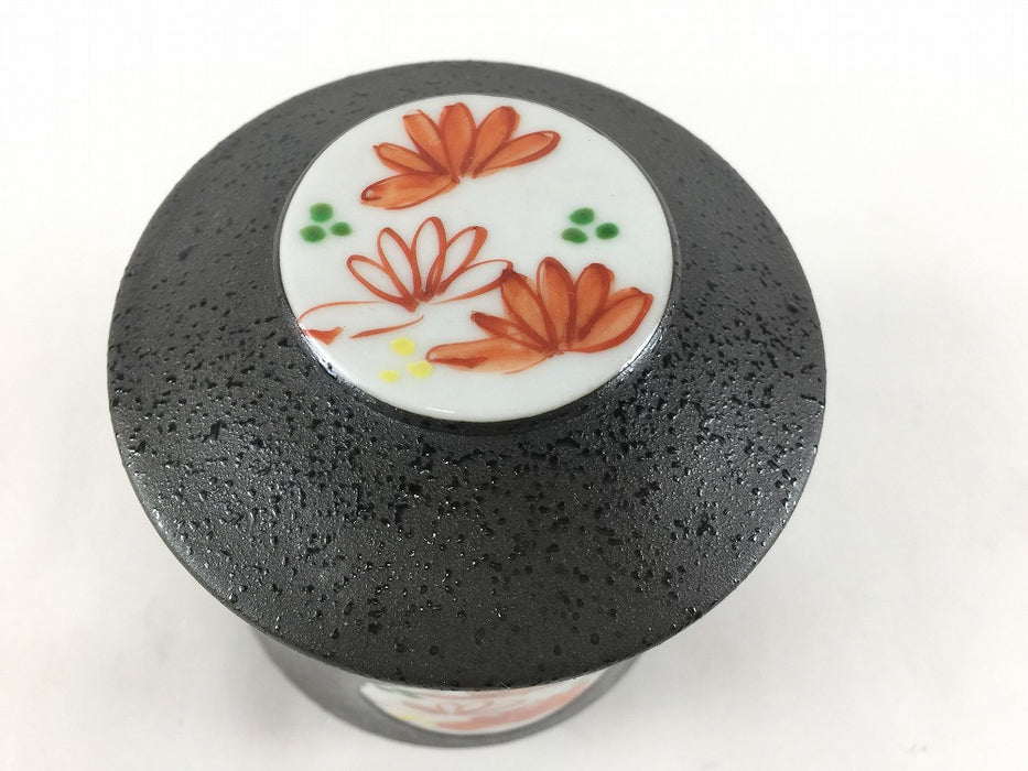 【SALE】黒吹赤菊　うす型むし碗　8cm　三川内焼【訳あり】