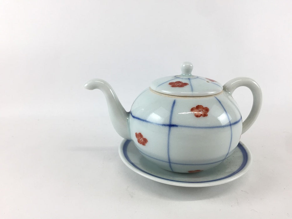 【SALE】染錦格子赤梅(120cc)丸汁次　13cm　有田焼【訳あり】