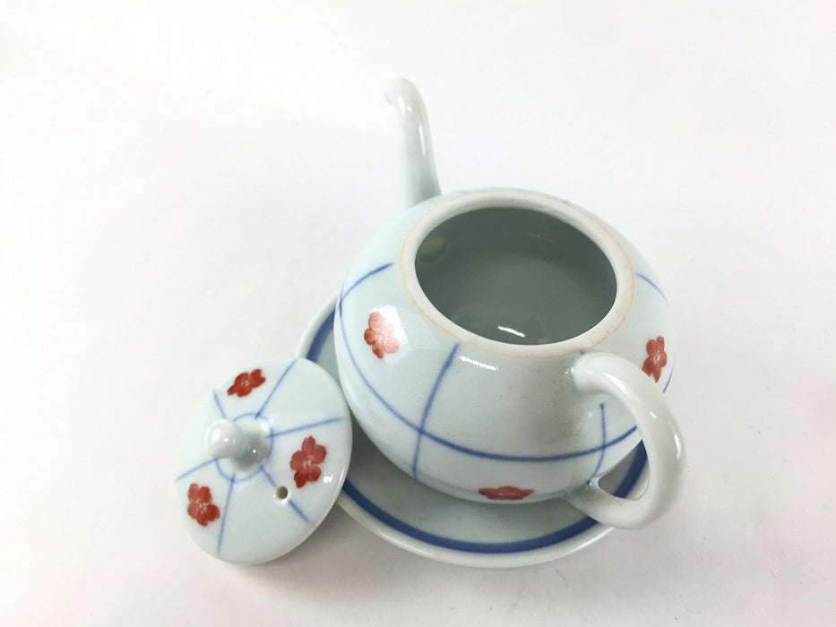 【SALE】染錦格子赤梅(120cc)丸汁次　13cm　有田焼【訳あり】