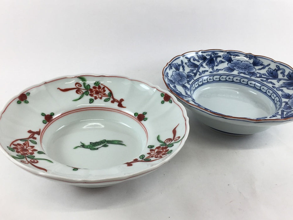 155輪花リム小鉢　(錦万歴/染付牡丹唐草)　16cm　波佐見焼(j.R)