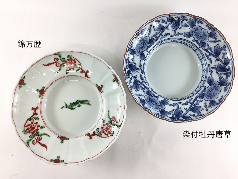 155輪花リム小鉢　(錦万歴/染付牡丹唐草)　16cm　波佐見焼(j.R)