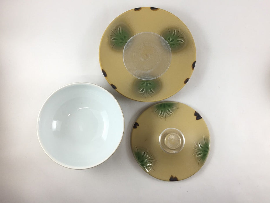 12cm富士蓋物セット.イラホ花彫　有田焼(j.R)