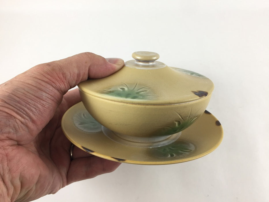 12cm富士蓋物セット.イラホ花彫　有田焼(j.R)