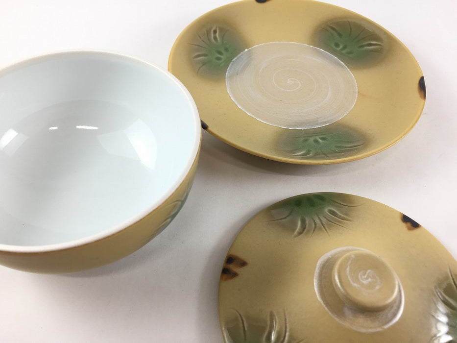 12cm富士蓋物セット.イラホ花彫　有田焼(j.R)