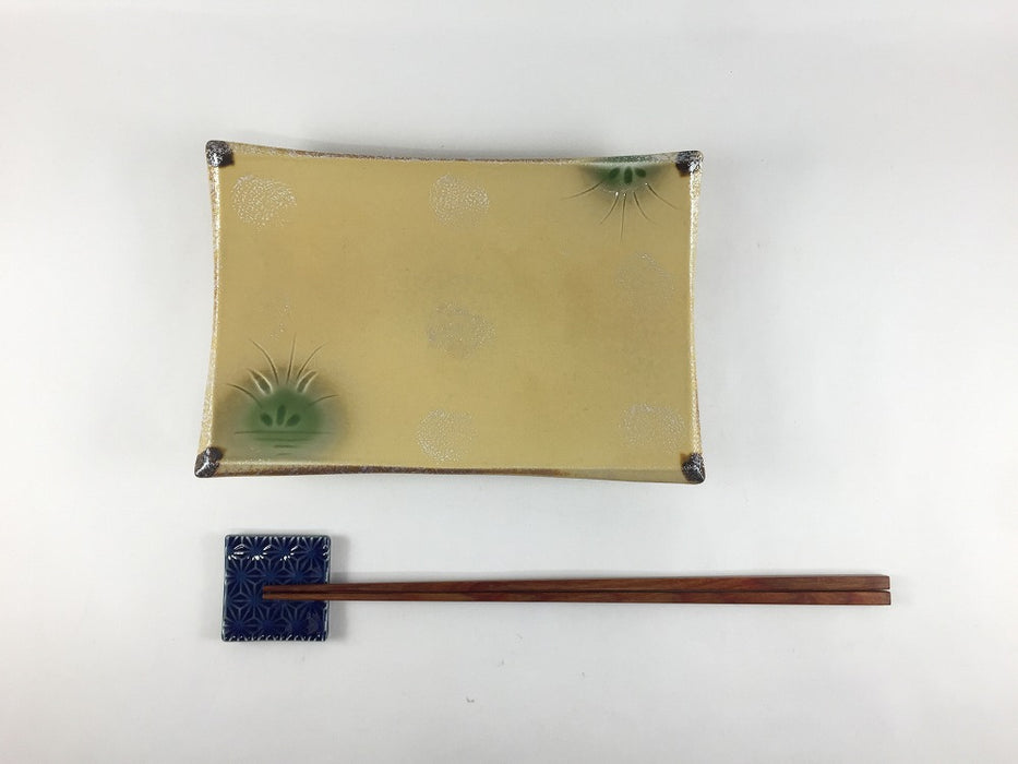 18cm長四方皿.イラホ花彫　有田焼(j.R)