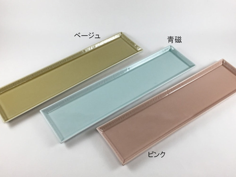 十草長皿29.5cm細　(ベージュ/青磁/ピンク)　波佐見焼　(j.R)