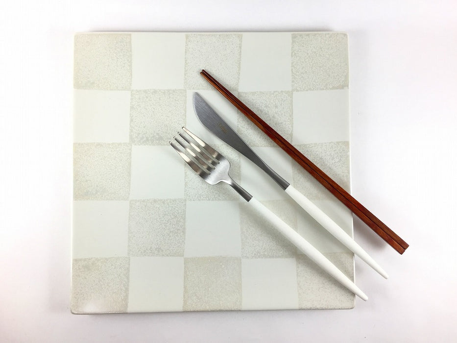 【26年4月頃入荷予定】市松スクエアプレートL　ホワイトマット　24.5cm　波佐見焼 (j.R)