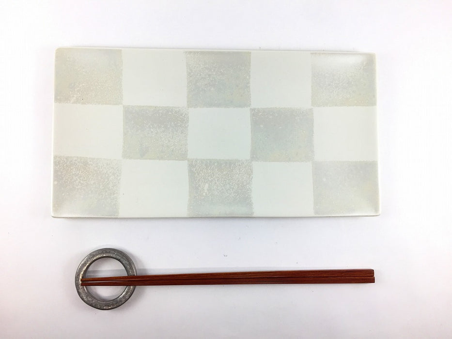 【26年4月頃入荷予定】市松スクエアプレートM長皿　ホワイトマット　26.5cm　波佐見焼 (j.R)