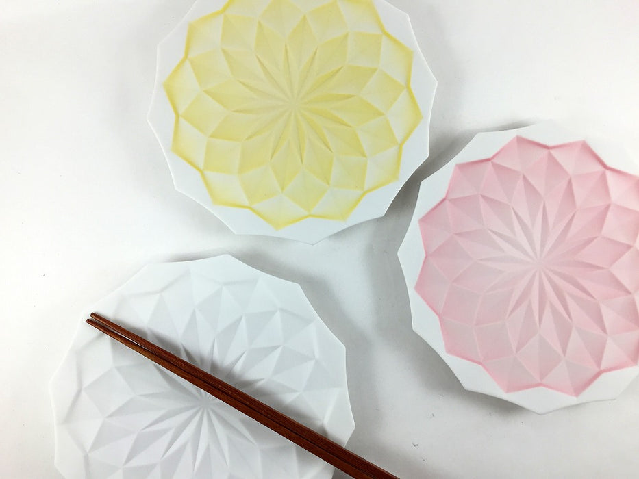 ダイヤ彫プレート16cm　(イエロー/白/ピンク)　有田焼　(j.R)