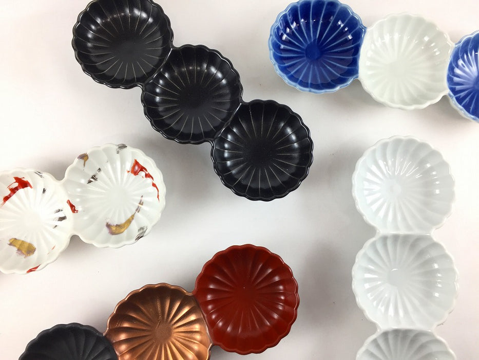 染淡泊　菊型二連皿　13cm　有田焼(j.R)