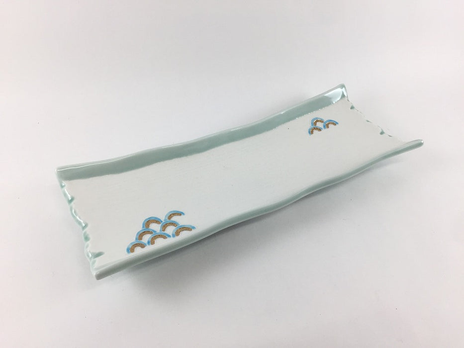 【SALE】四足先付皿　青磁光彩波紋　25cm　有田焼【訳あり】