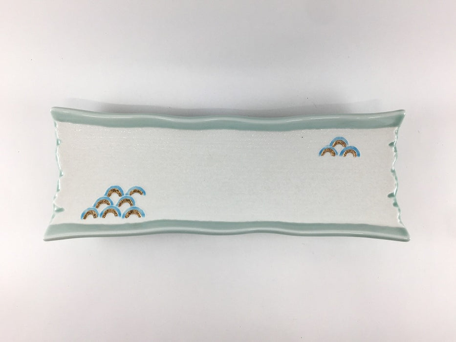 【SALE】四足先付皿　青磁光彩波紋　25cm　有田焼【訳あり】