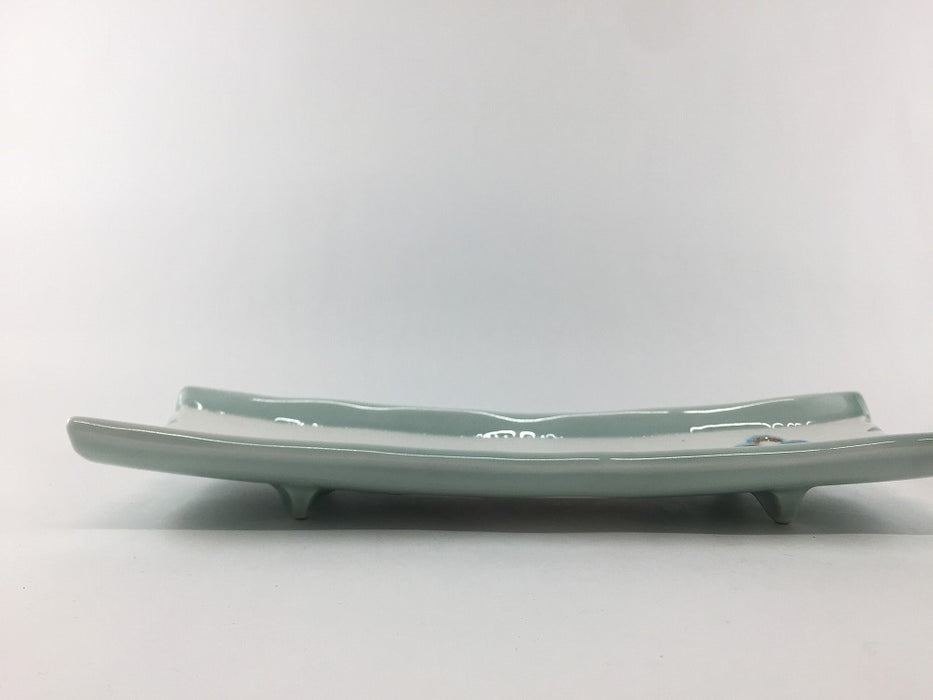 【SALE】四足先付皿　青磁光彩波紋　25cm　有田焼【訳あり】