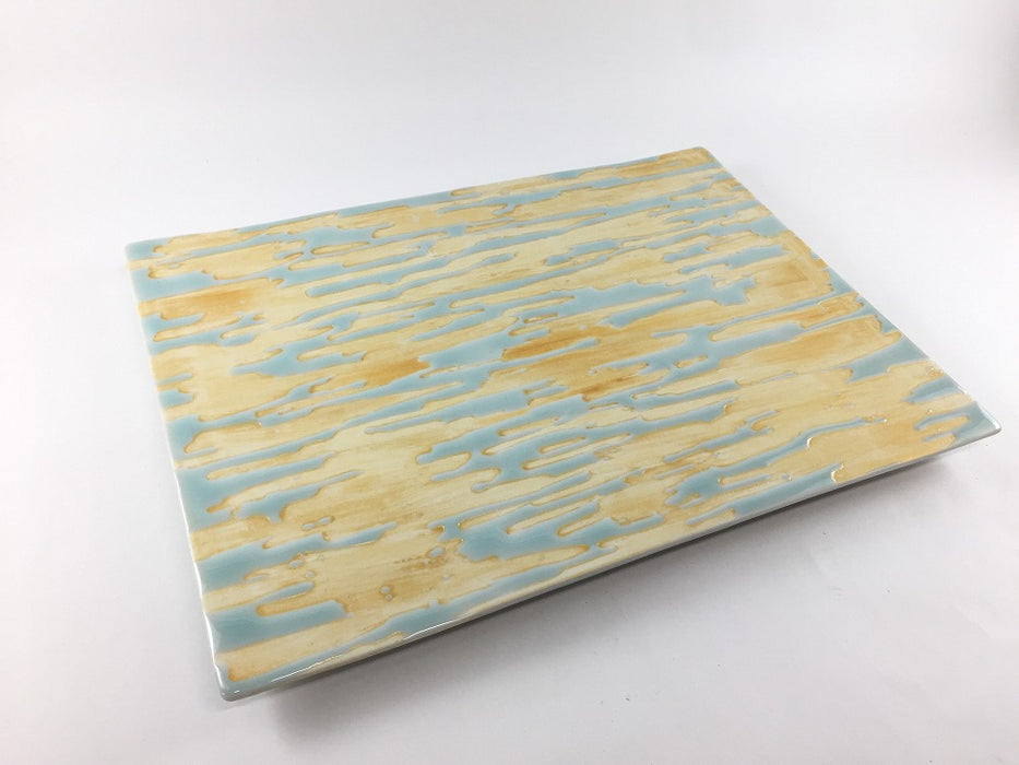 【SALE】四ﾂ足長角フラットプレート　水面　30cm　有田焼【訳あり】